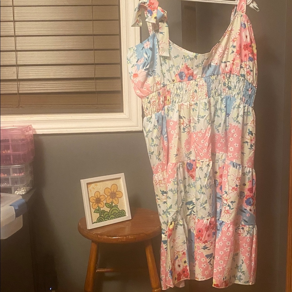 🩷Floral Sleeveless Dress - Pink and Blue